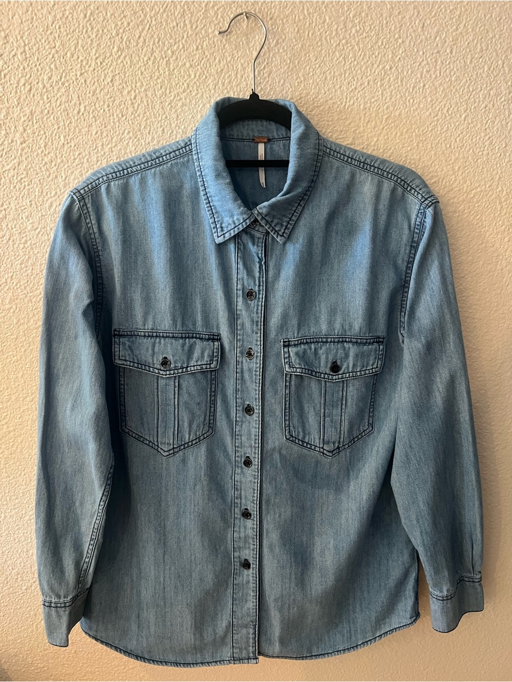 Free People Light Blue Denim Oversized Shirt Jacket - XS